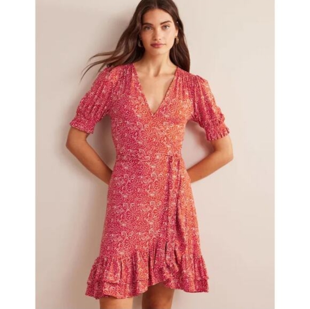 Boden Ruffle Wrap Jersey Mini Dress Size 10L
